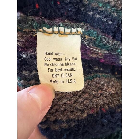 VTG Alps Sweater Men’s Sz M Blue Green Brown Made in USA Crew Neck Wool Blend? - Picture 4 of 8